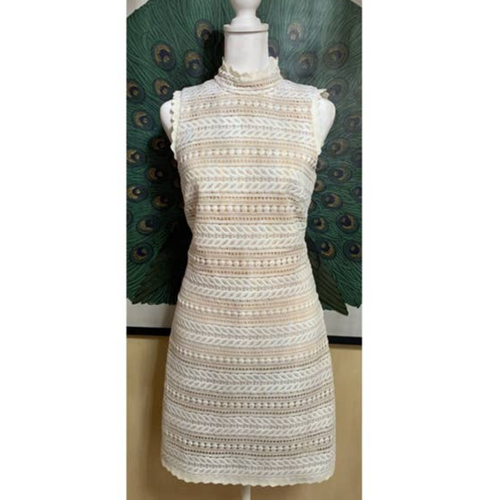 Retro Style White Lace Mock Neck Dress with Keyhole Back ABS by Allen Schwartz